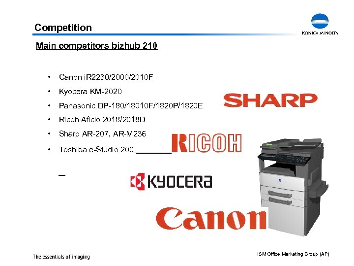 Competition Main competitors bizhub 210 • Canon i. R 2230/2000/2010 F • Kyocera KM-2020