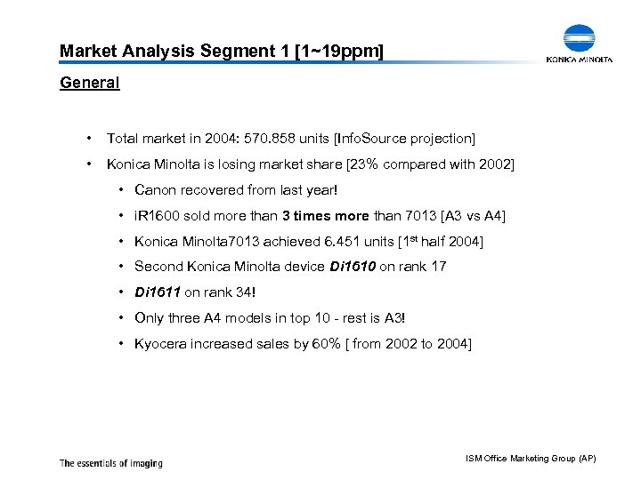 Market Analysis Segment 1 [1~19 ppm] General • Total market in 2004: 570. 858
