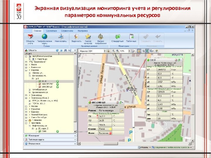 Экранная визуализация мониторинга учета и регулирования параметров коммунальных ресурсов 