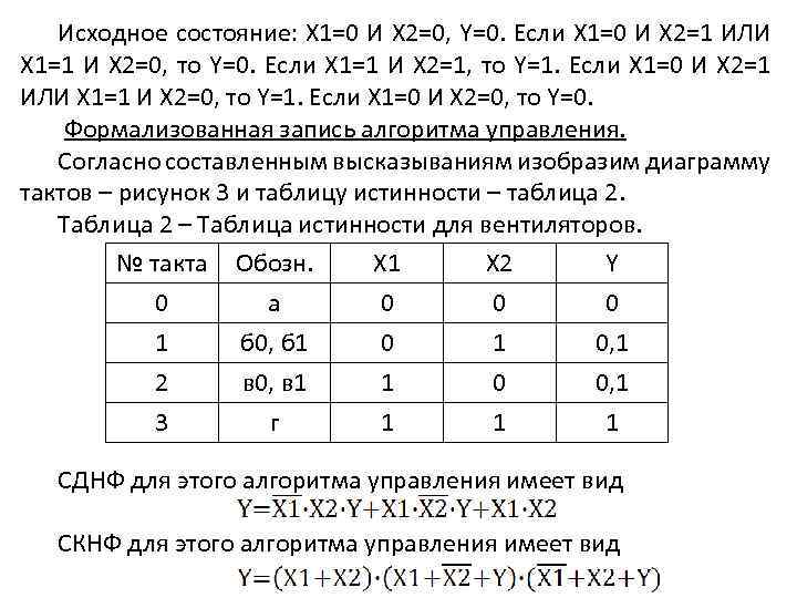 Исходное состояние: Х 1=0 И Х 2=0, Y=0. Если Х 1=0 И Х 2=1