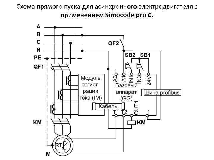 Схема прямого пуска для асинхронного электродвигателя с применением Simocode pro С. 