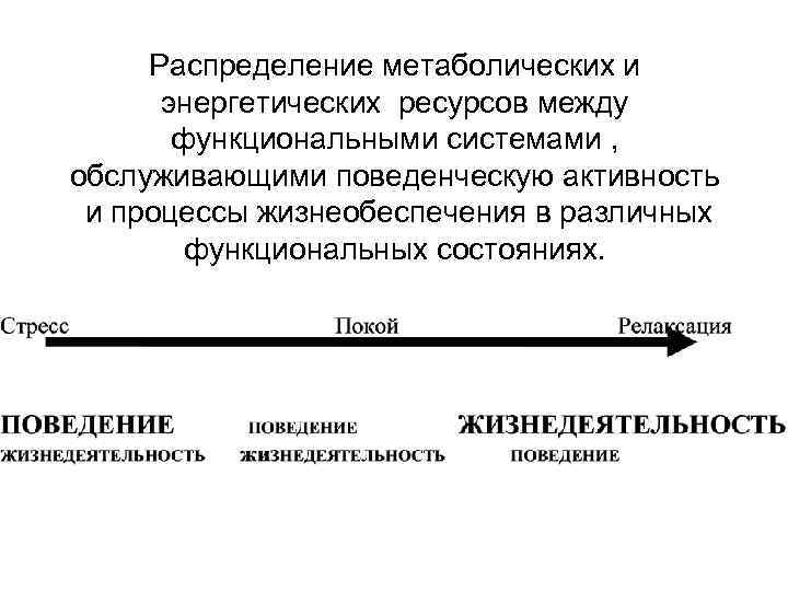 Распределение метаболических и энергетических ресурсов между функциональными системами , обслуживающими поведенческую активность и процессы