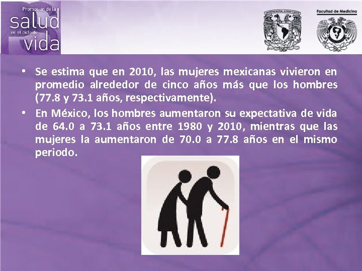  • Se estima que en 2010, las mujeres mexicanas vivieron en promedio alrededor