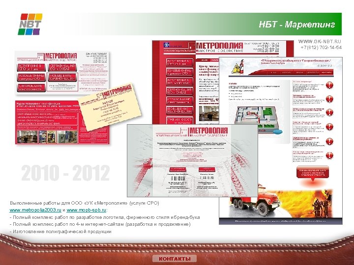 НБТ - Маркетинг WWW. GK-NBT. RU +7(812) 702 -14 -54 2010 - 2012 Выполненные