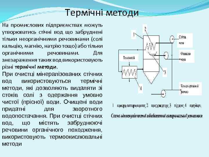 Термічні методи На промислових підприємствах можуть утворюватись стічні вод що забруднені тільки неорганічними речовинами