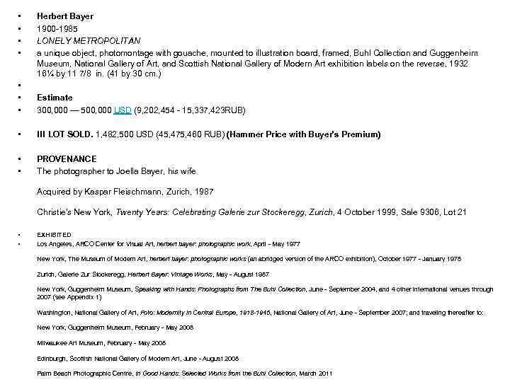  • • Herbert Bayer 1900 -1985 LONELY METROPOLITAN a unique object, photomontage with