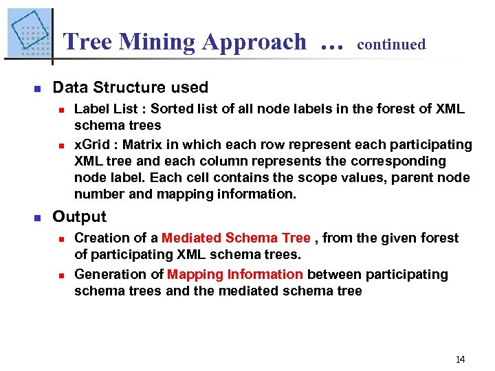 Tree Mining Approach … n Data Structure used n n n continued Label List