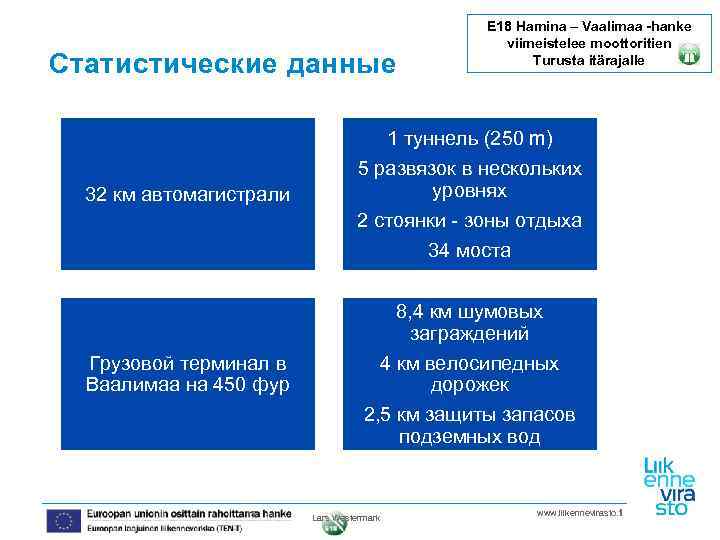 Статистические данные E 18 Hamina – Vaalimaa -hanke viimeistelee moottoritien Turusta itärajalle 32 км