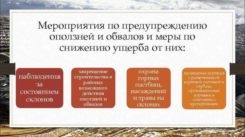 Мероприятия по предупреждению оползней и обвалов и меры по снижению ущерба от них: наблюдения
