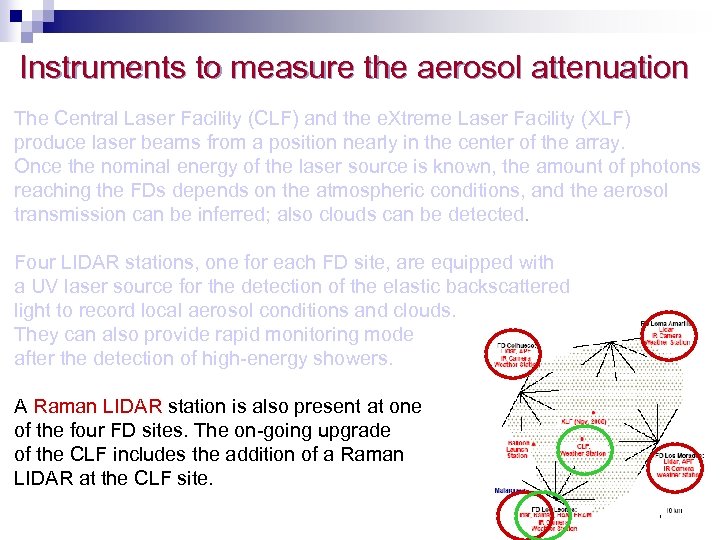 Instruments to measure the aerosol attenuation The Central Laser Facility (CLF) and the e.