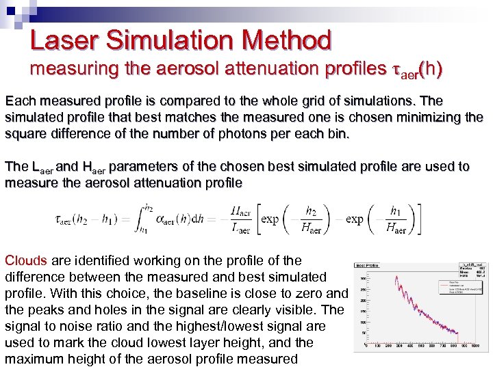 Laser Simulation Method measuring the aerosol attenuation profiles aer(h) Each measured profile is compared