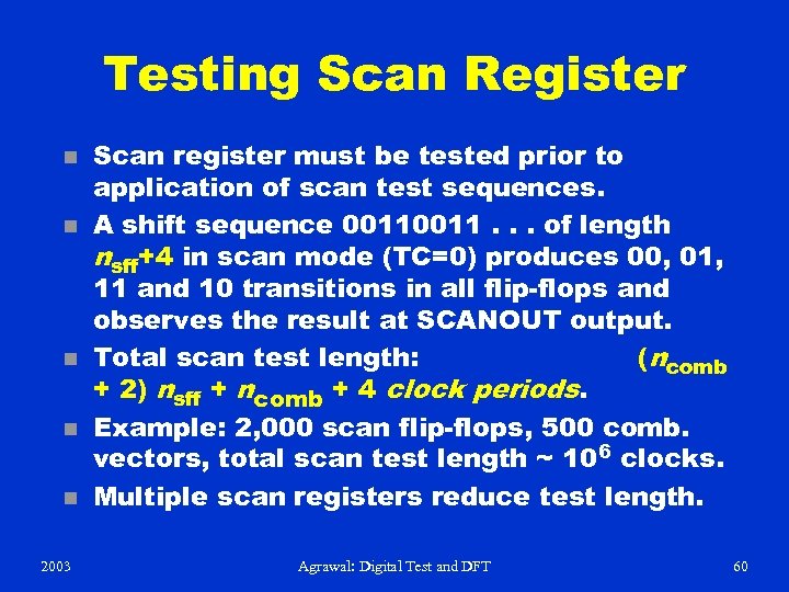 Testing Scan Register n n n 2003 Scan register must be tested prior to