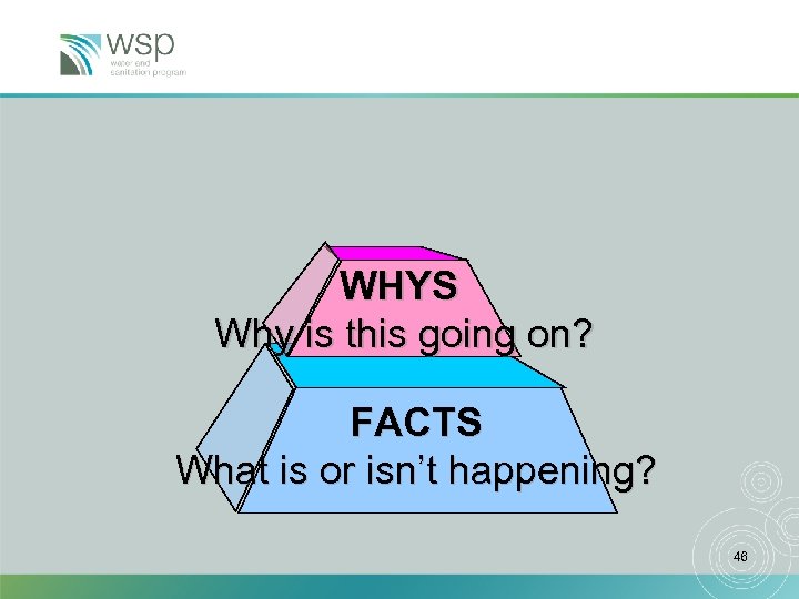 WHYS Why is this going on? FACTS What is or isn’t happening? 46 