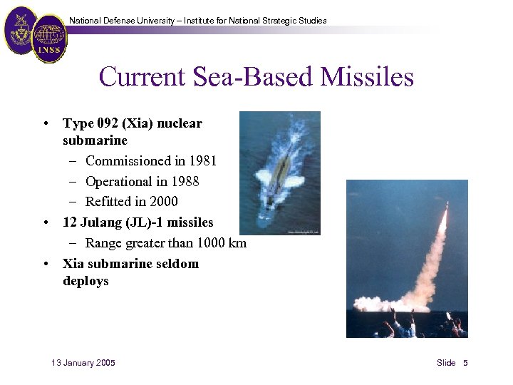 National Defense University – Institute for National Strategic Studies Current Sea-Based Missiles • Type