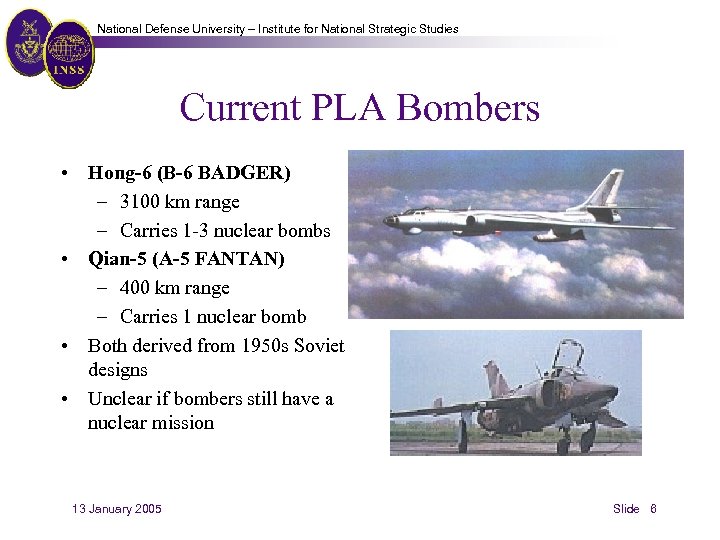 National Defense University – Institute for National Strategic Studies Current PLA Bombers • Hong-6