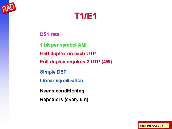 T 1/E 1 DS 1 rate 1 bit per symbol AMI Half duplex on