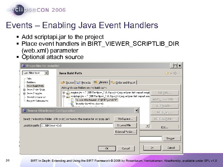 Events – Enabling Java Event Handlers § Add scriptapi. jar to the project §