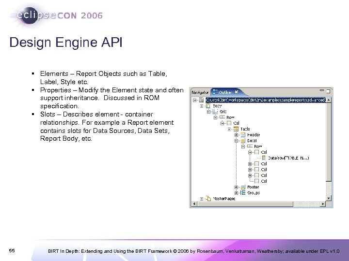 Design Engine API § Elements – Report Objects such as Table, Label, Style etc.