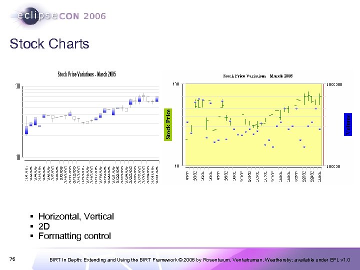 Stock Charts § Horizontal, Vertical § 2 D § Formatting control 75 BIRT In