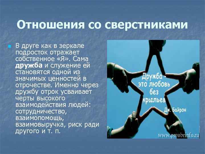 Отношения со сверстниками n В друге как в зеркале подросток отражает собственное «Я» .