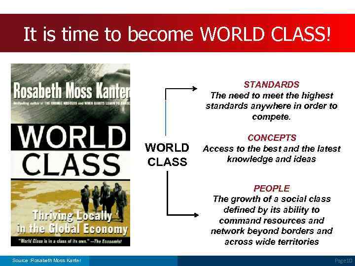 It is time to become WORLD CLASS! STANDARDS The need to meet the highest