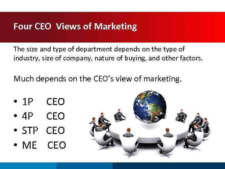 Four CEO Views of Marketing The size and type of department depends on the