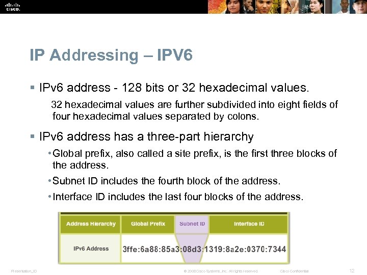 IP Addressing – IPV 6 § IPv 6 address - 128 bits or 32