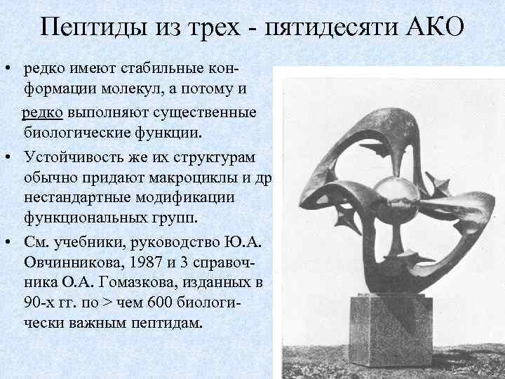 Пептиды из трех - пятидесяти АКО • редко имеют стабильные конформации молекул, а потому