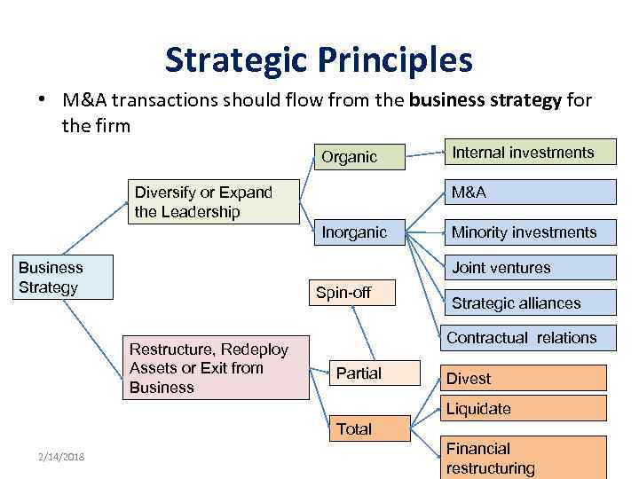 Strategic Principles • M&A transactions should flow from the business strategy for the firm