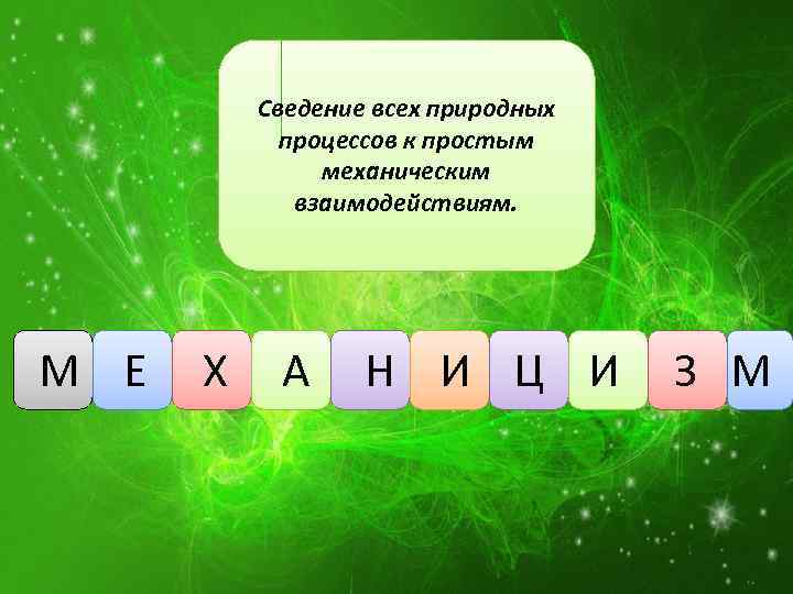Сведение всех природных процессов к простым механическим взаимодействиям. М Е Х А Н И