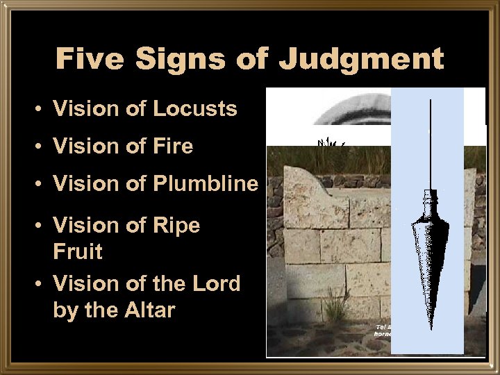 Five Signs of Judgment • Vision of Locusts • Vision of Fire • Vision