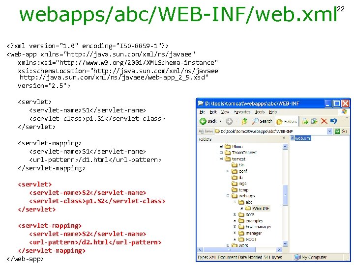 webapps/abc/WEB-INF/web. xml 22 <? xml version="1. 0" encoding="ISO-8859 -1"? > <web-app xmlns="http: //java. sun.