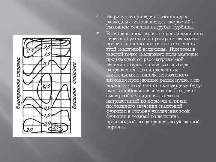  На рисунке приведены изотахи для расходных составляющих скоростей в выходном сечении патрубка турбины.