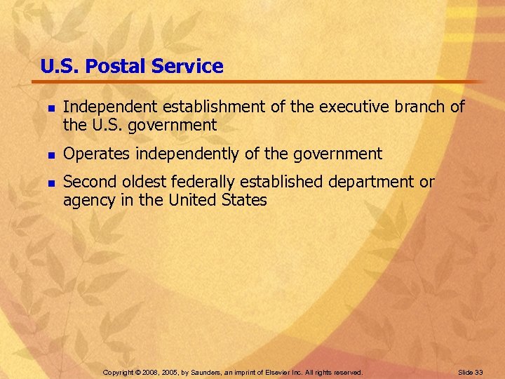 U. S. Postal Service n n n Independent establishment of the executive branch of