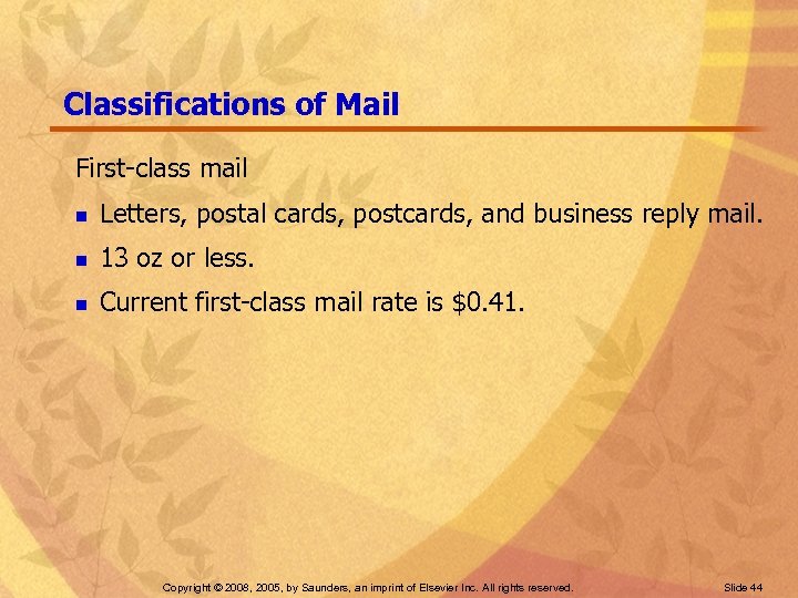 Classifications of Mail First-class mail n Letters, postal cards, postcards, and business reply mail.