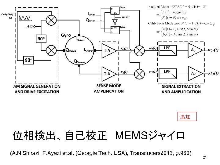 追加 位相検出、自己校正　MEMSジャイロ (A. N. Shirazi, F. Ayazi et. al. (Georgia Tech. USA), Transducers 2013,