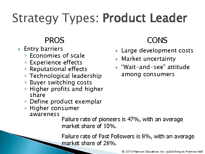 Strategy Types: Product Leader PROS CONS Entry barriers Large development costs ◦ Economies of