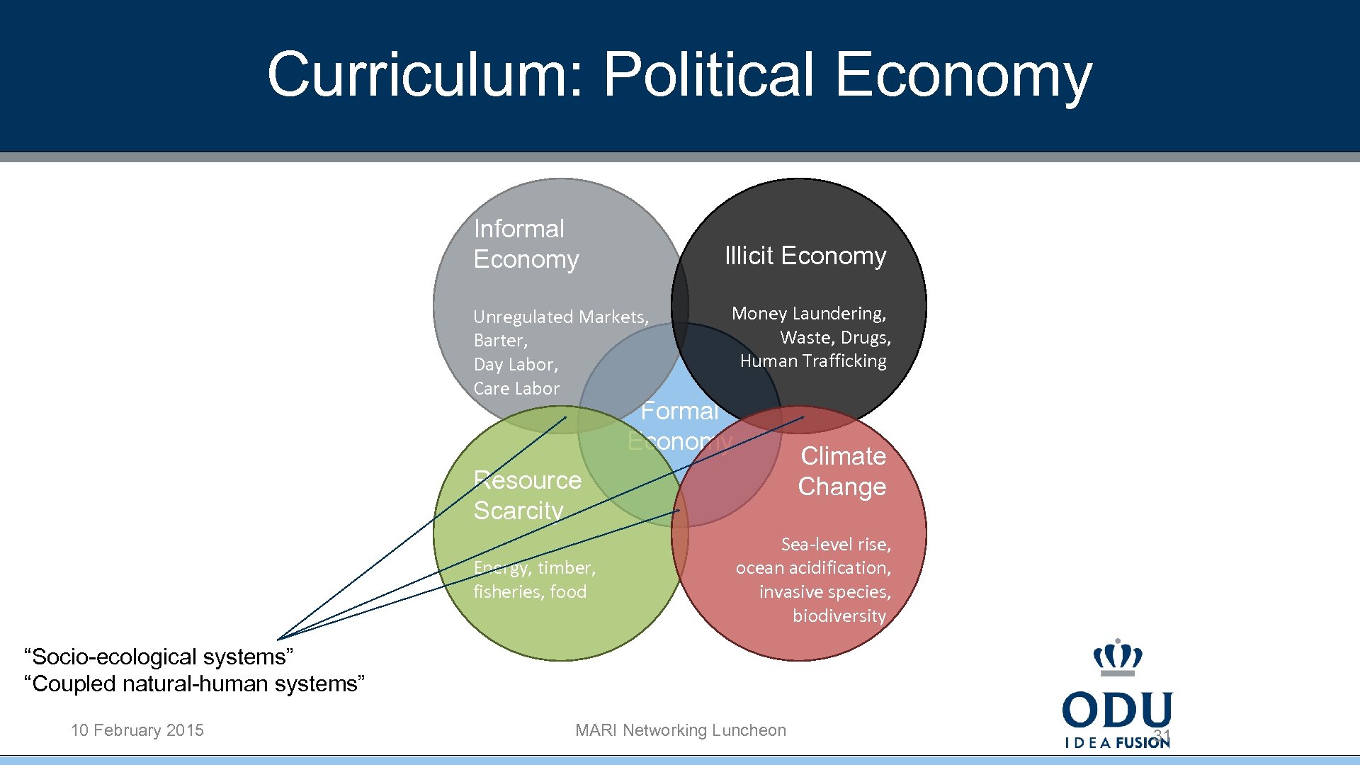 Curriculum: Political Economy Informal Economy Illicit Economy Unregulated Markets, Barter, Day Labor, Care Labor