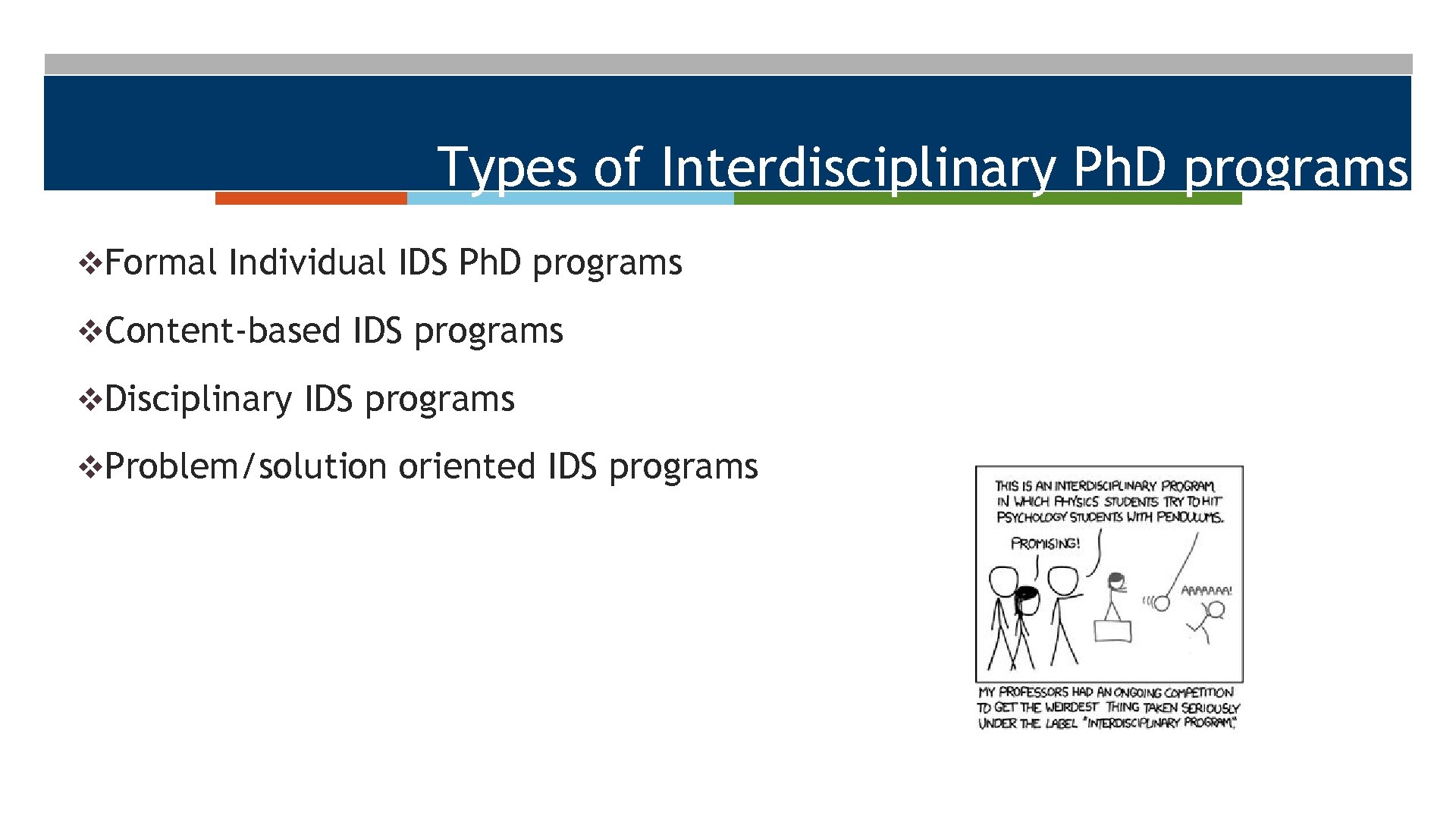 Types of Interdisciplinary Ph. D programs v. Formal Individual IDS Ph. D programs v.