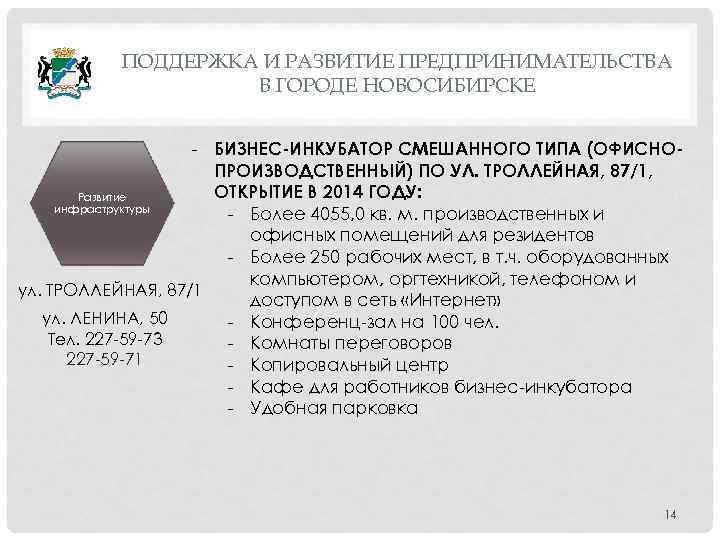 ПОДДЕРЖКА И РАЗВИТИЕ ПРЕДПРИНИМАТЕЛЬСТВА В ГОРОДЕ НОВОСИБИРСКЕ - БИЗНЕС-ИНКУБАТОР СМЕШАННОГО ТИПА (ОФИСНОПРОИЗВОДСТВЕННЫЙ) ПО УЛ.