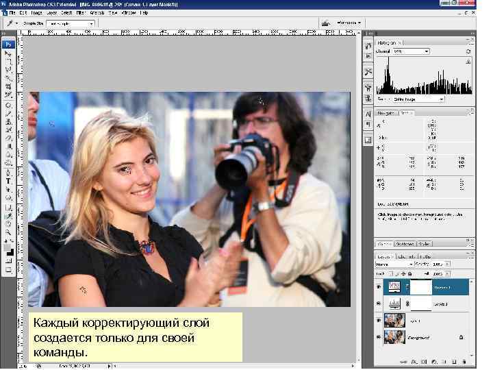 Каждый корректирующий слой создается только для своей команды. 