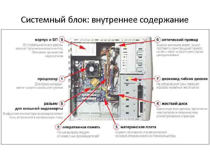 Системный блок: внутреннее содержание 
