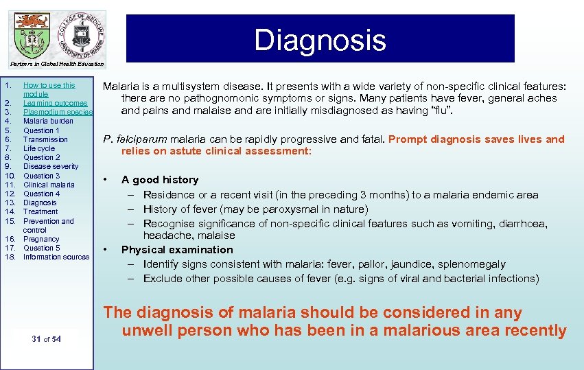 Diagnosis Partners in Global Health Education 1. 2. 3. 4. 5. 6. 7. 8.