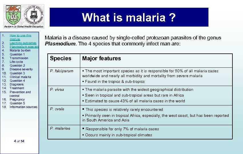 What is malaria ? Partners in Global Health Education 1. 2. 3. 4. 5.