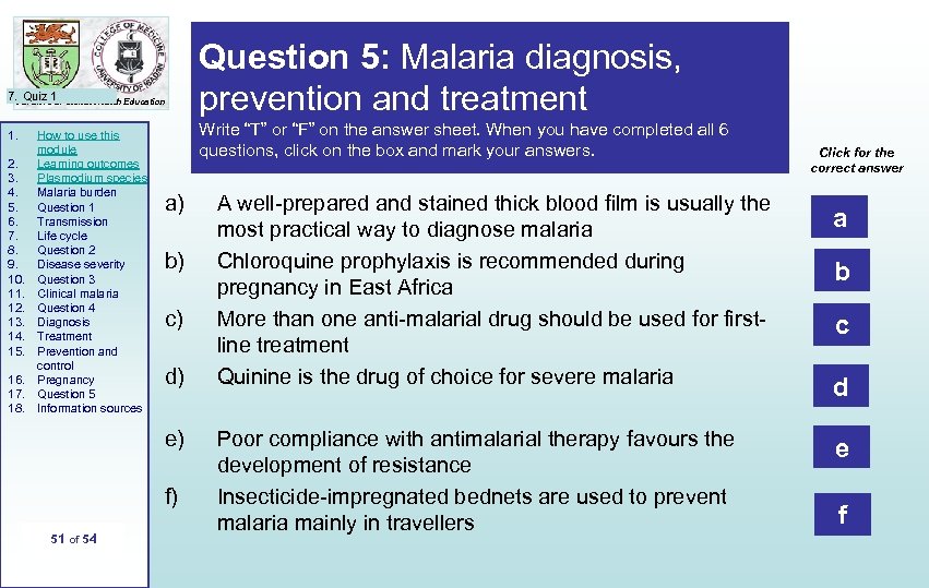 7. Partners 1 Global Health Education Quiz in 1. 2. 3. 4. 5. 6.