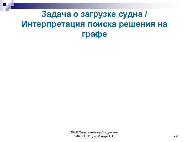 Задача о загрузке судна / Интерпретация поиска решения на графе © ОСУ-ществляющий обучение 
