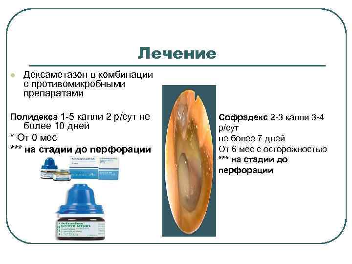 Лечение l Дексаметазон в комбинации с противомикробными препаратами Полидекса 1 -5 капли 2 р/сут
