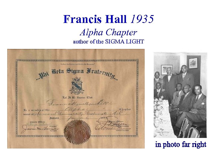 Francis Hall 1935 Alpha Chapter author of the SIGMA LIGHT 