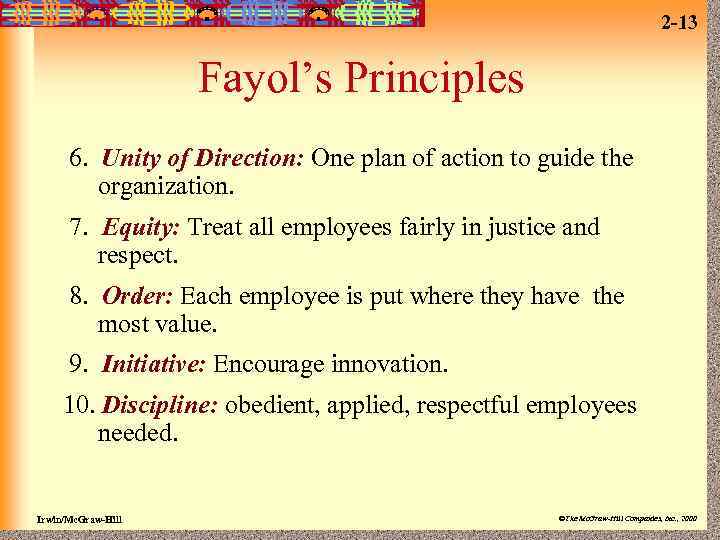 2 -13 Fayol’s Principles 6. Unity of Direction: One plan of action to guide