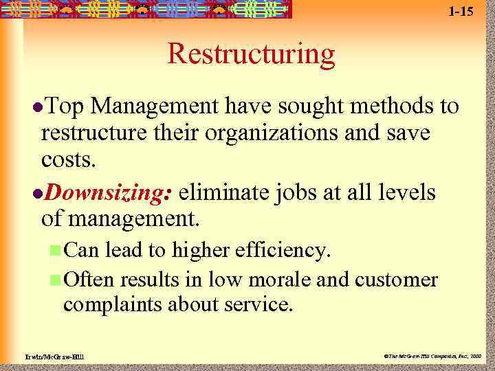 1 -15 Restructuring l. Top Management have sought methods to restructure their organizations and